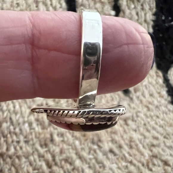 ❤️ Red Dahlia Kingman Turquoise 925 Heart Ring Navajo Southwestern Adj 6.8G - Picture 6 of 15